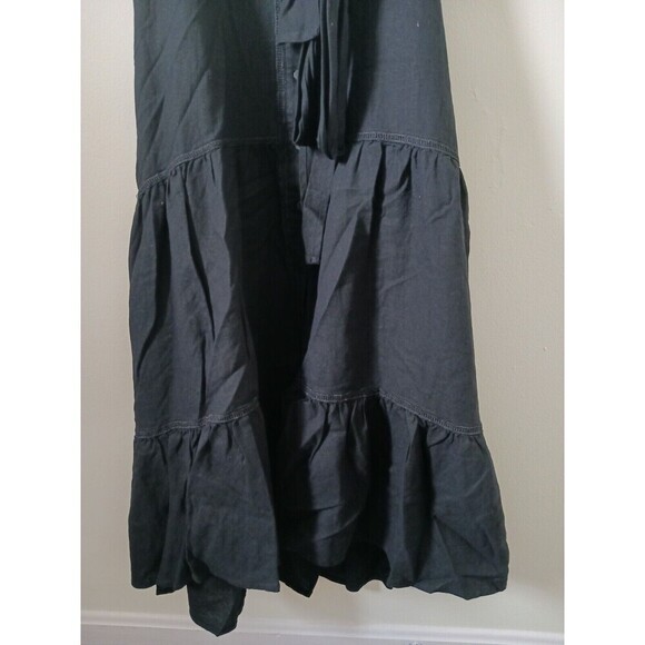 Nicole Miller Linen Blend Maxi Dress Belted Lined Sleeveless Black XS - Picture 7 of 11